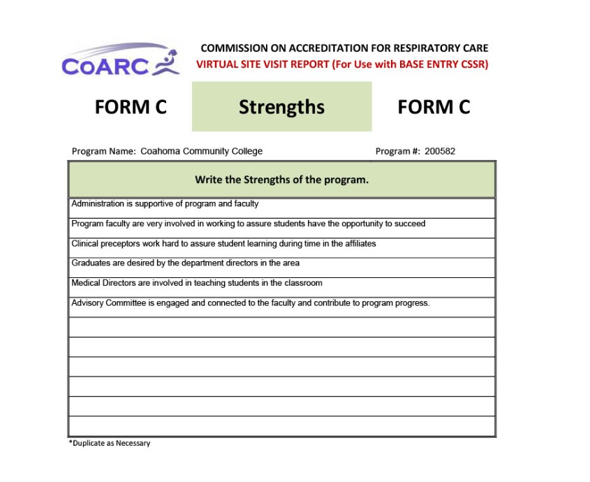 CoARC Program Strengths FormC