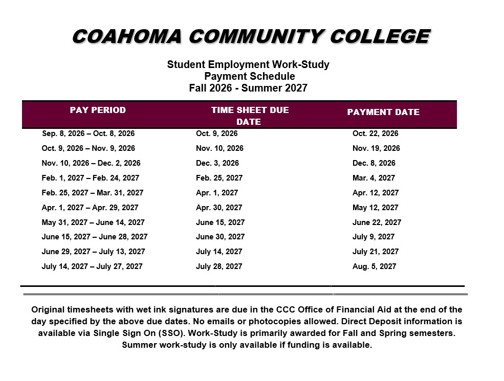 Work Study Pay Schedule